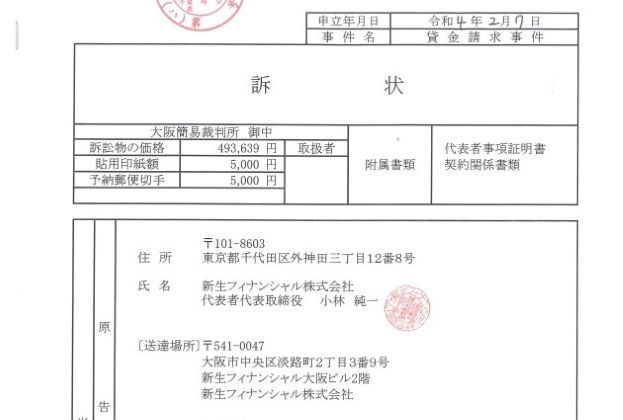実際の訴状（貸金請求事件）